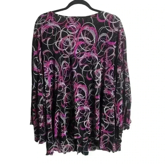 Maggie Barns 3X Blouse Geometric Print Pink Black Fairy Rave Stretchy Accordion - Picture 2 of 7